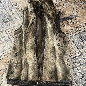 Faux Fur Vest with Leather Accents